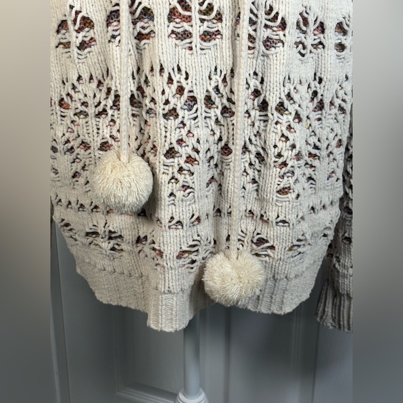 POL Almond White Soft Knit Pom Pom Drawstring Sweater Hoodie Small - Picture 7 of 10